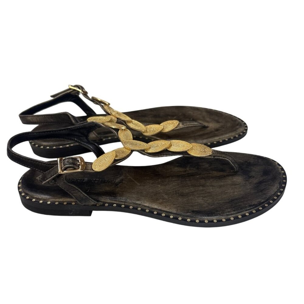 Makis Kotris Womens Black & Gold Studded Leather Sandals With Braided Embellishm